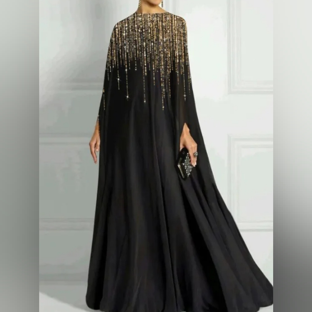 Elegant Black Sequined Maxi Dress